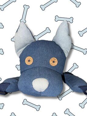 PIPPES Denim Dog Plush Backpack 18" Kids Bag Hidden Belly Zipper NWOT